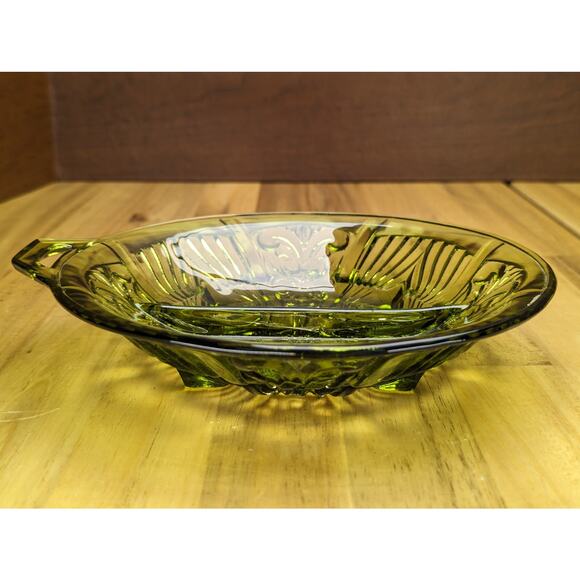 Vintage Divided Indiana Glass Side Condiment Vegetable Dish Plate Green Retro - Picture 11 of 16